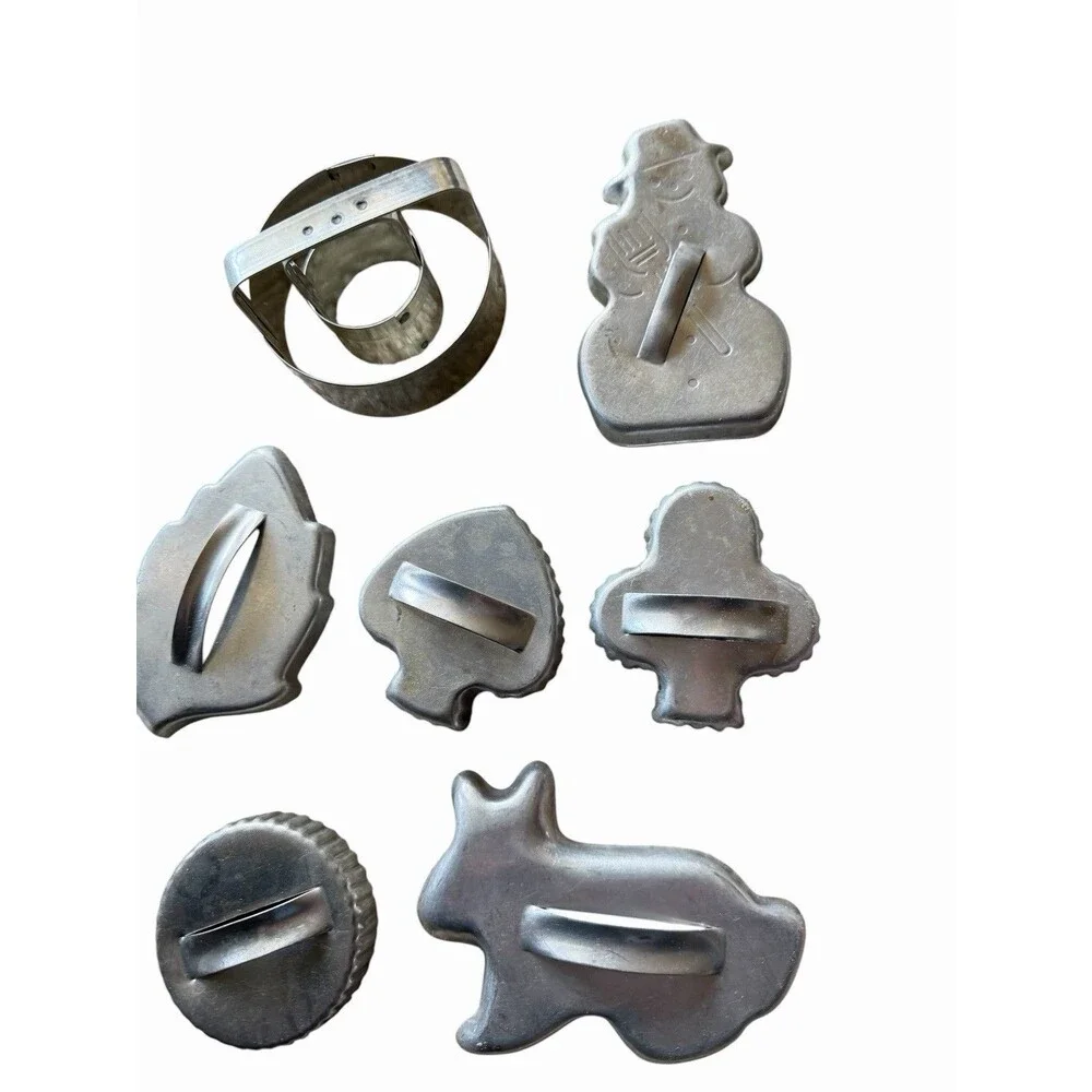 Bundle 9 Vintage Aluminum Cookie Cutters with Handles Donuts Crimped Edges